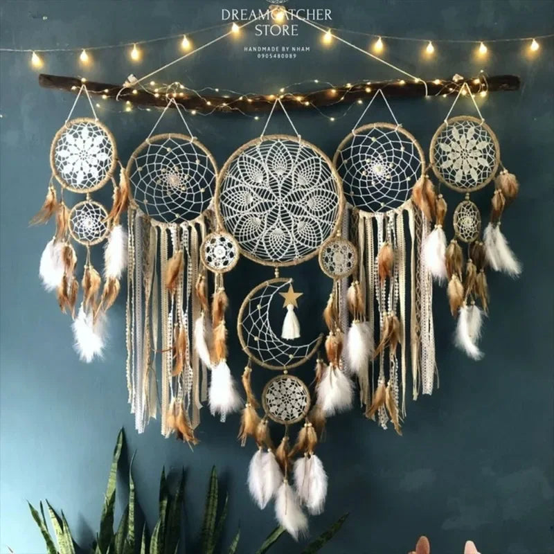 Ensemble macramé mural bohème fait main, attrape-rêves décoratifs — VITALIA PARIS