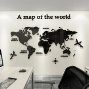 Carte du monde murale 3D Atlas noire dans un bureau