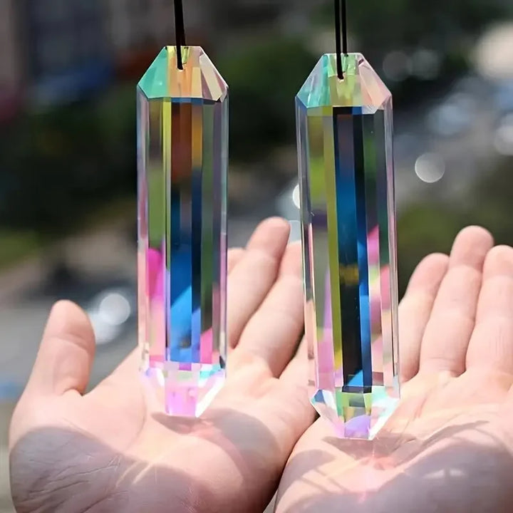 Lot de deux grands prismes attrape-soleil multicolores