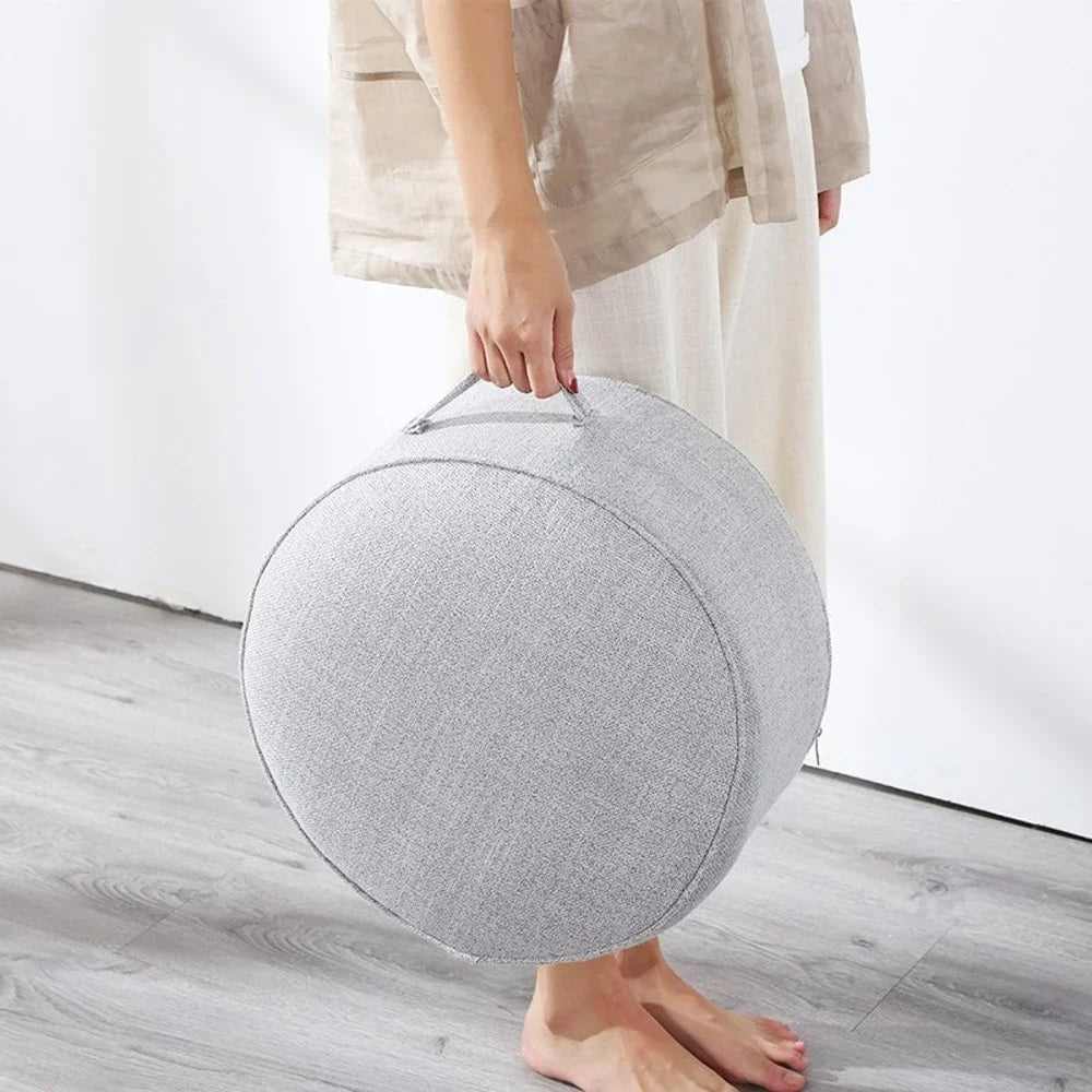 Coussin de méditation zafu rond en lin naturel, assise épaisse — VITALIA PARIS