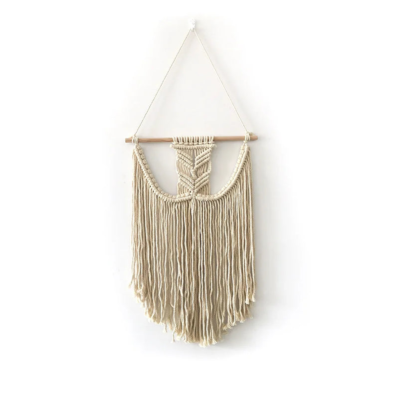 Macramé mural blanc en demi-lune