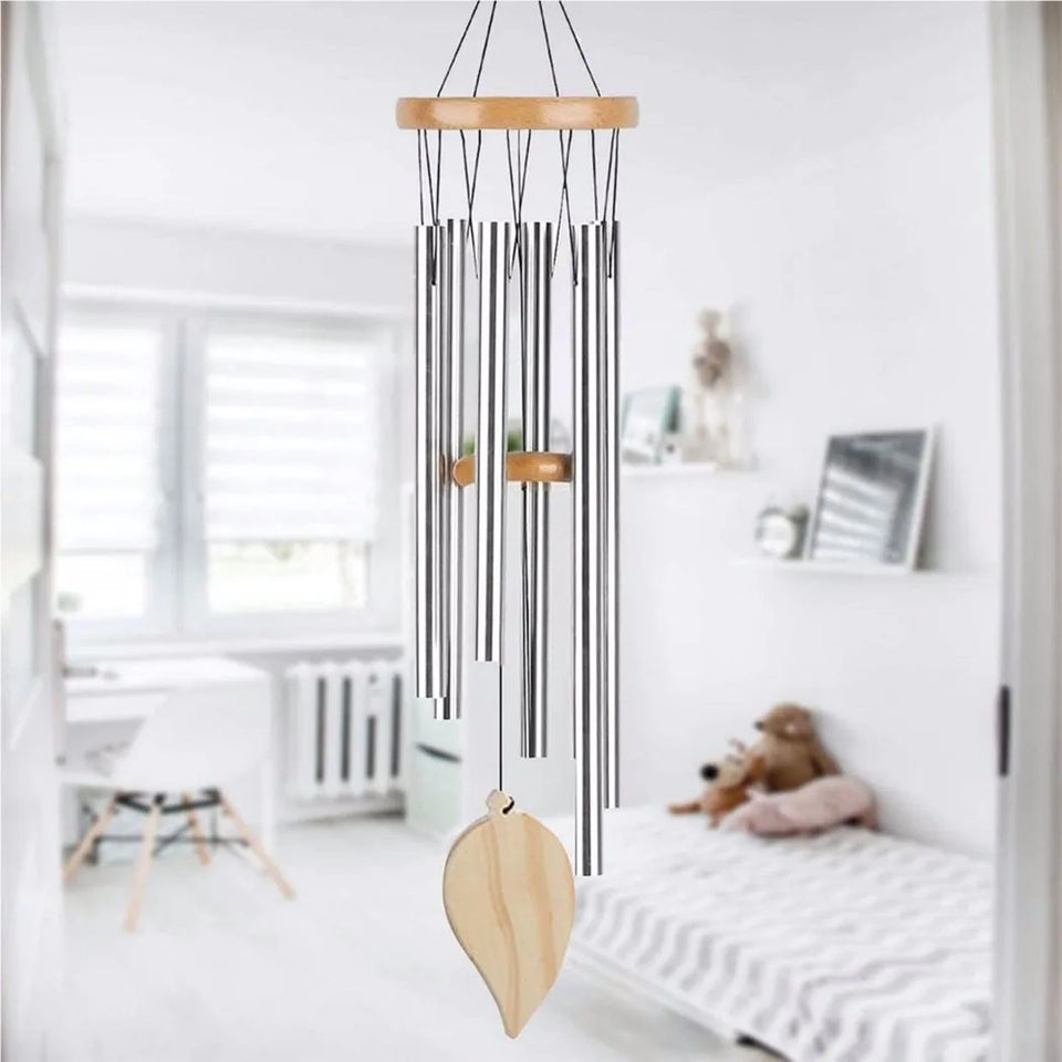 Carillon à vent argenté de 60 cm avec six tubes