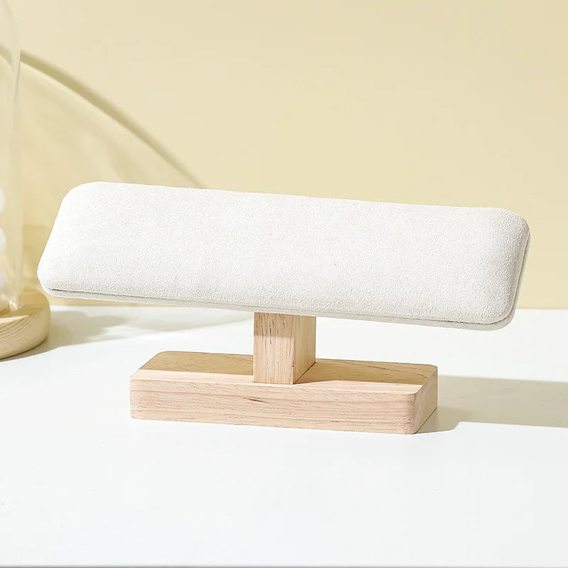Porte-bracelets en bois et velours beige – 19,5 cm