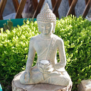 Statue Bouddha de jardin en resine effet pierre, posture de meditation zen, exterieur — VITALIA PARIS
