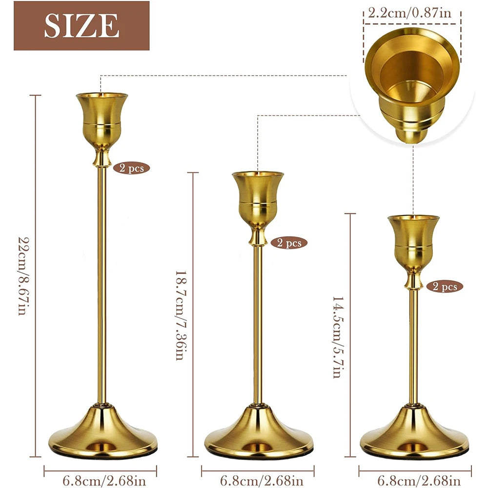Bougeoirs dorés pour bougies fines – lot de 3 ou 6 – vue 2