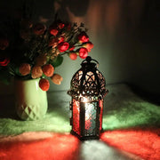 Photophore lanterne en métal ajouré, verre coloré, ambiance bougie — VITALIA PARIS