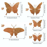 Dimensions des cinq silhouettes de papillons en métal
