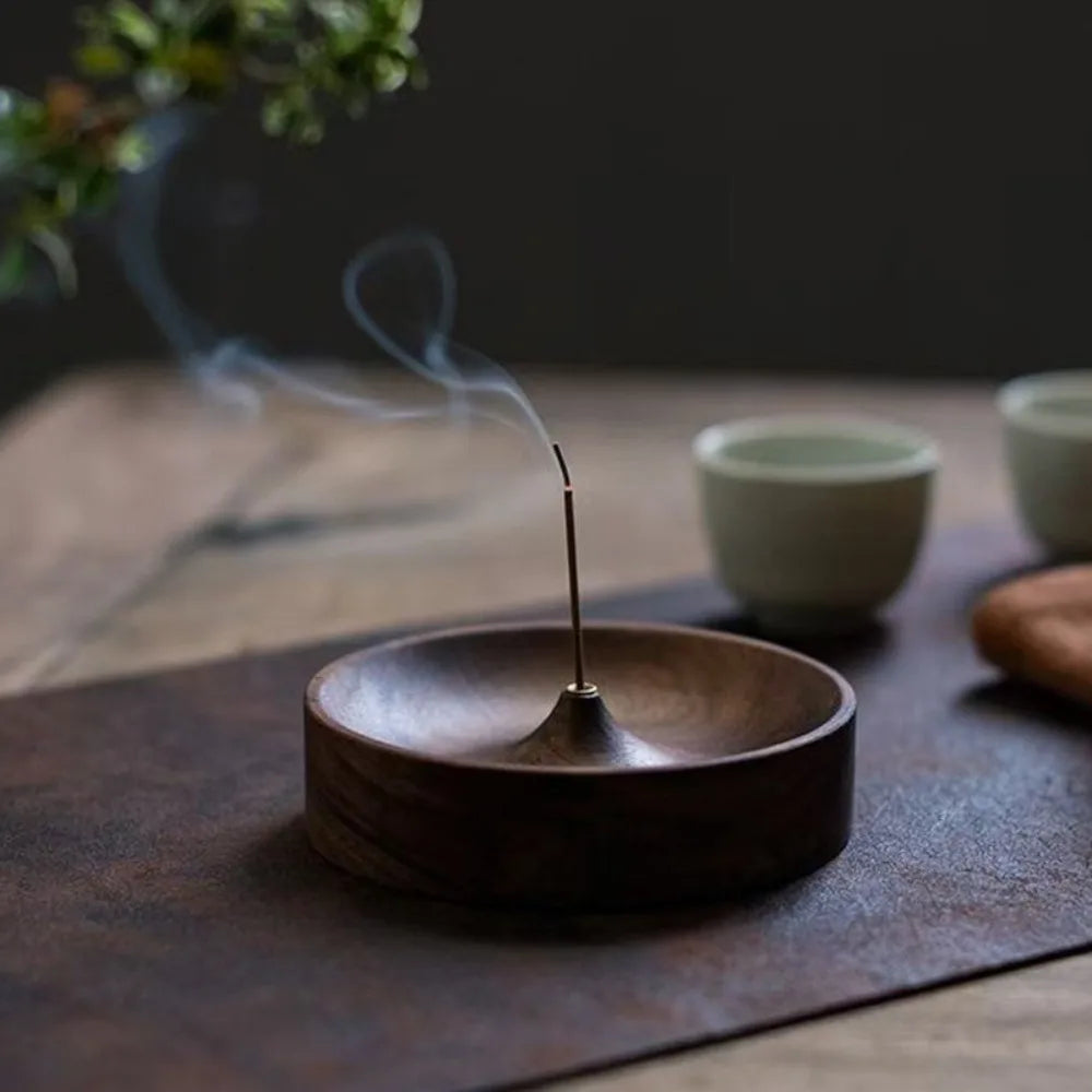 Porte-encens rond en bois massif
