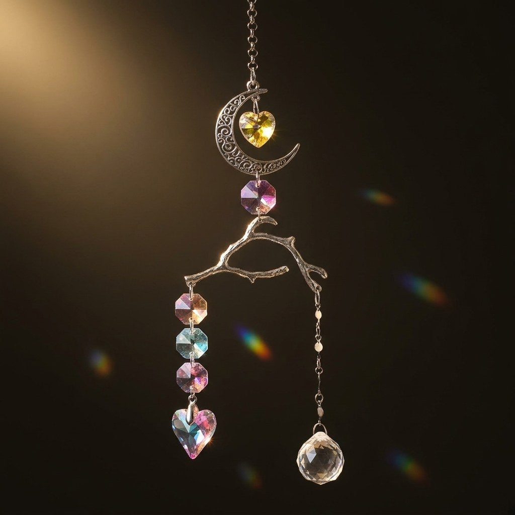 Attrape-soleil lune et cœur – suspension 36,5 cm