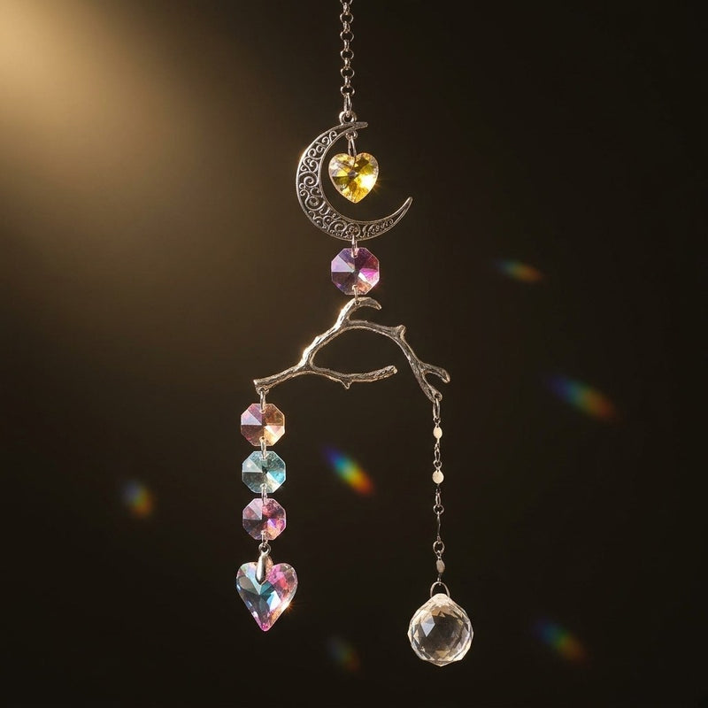 Attrape-soleil lune et cœur – suspension 36,5 cm