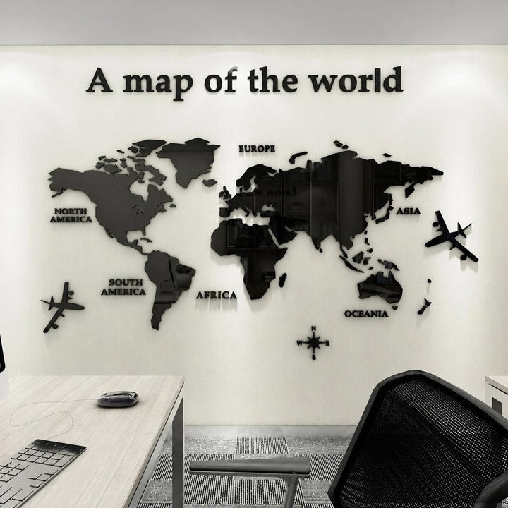 Carte du monde Atlas noire en acrylique miroir