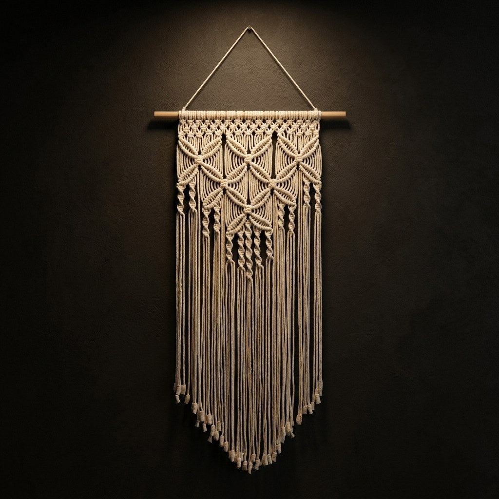 Macramé mural beige – 35 × 70 cm
