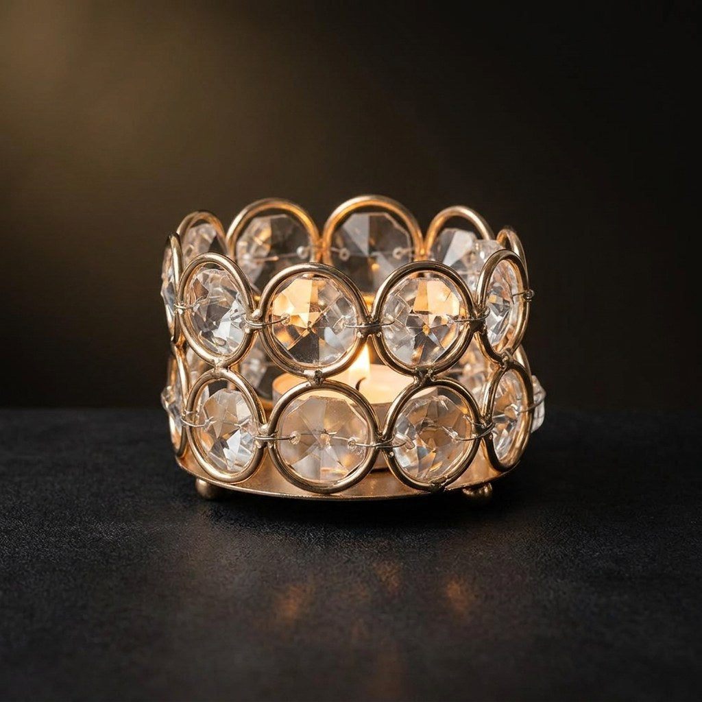 Photophore doré à facettes – 6 cm