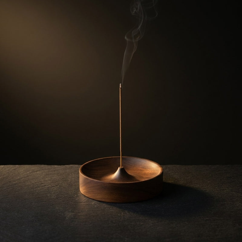 Porte-encens rond en bois massif